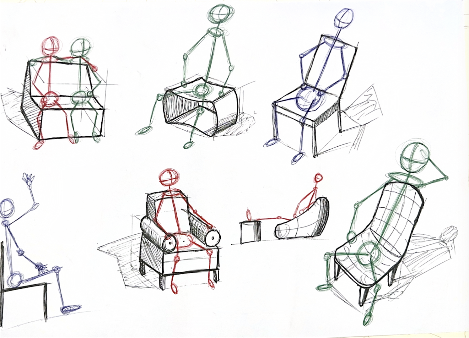 Human in Chair Sketches Full Page